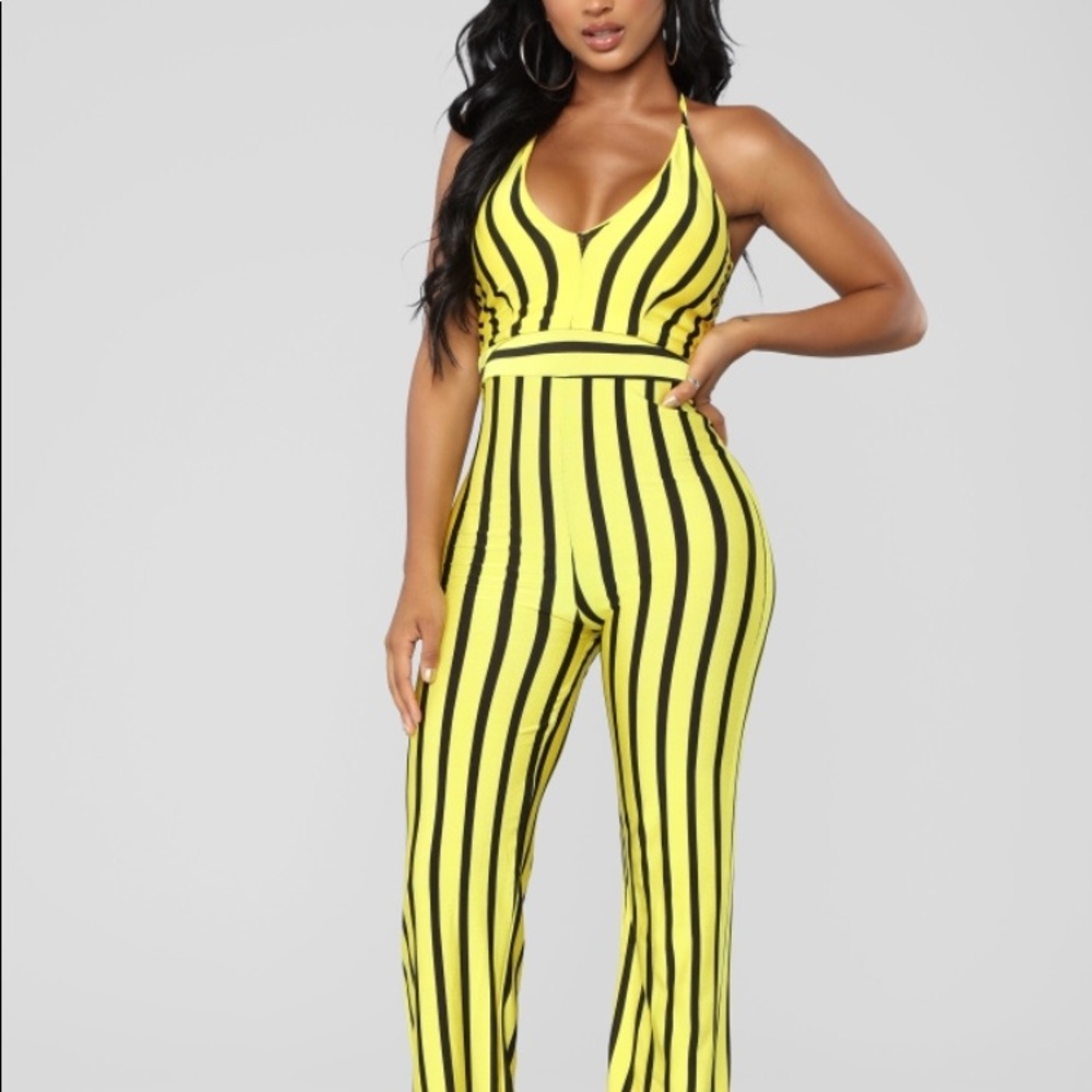 Worn once Size L Yellow and Black halter bodysuit - Picture 1 of 8
